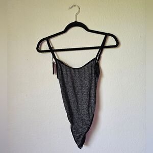 NWT Mapalé Nordstrom Black Silver Glitter Bodysuit Size S/M